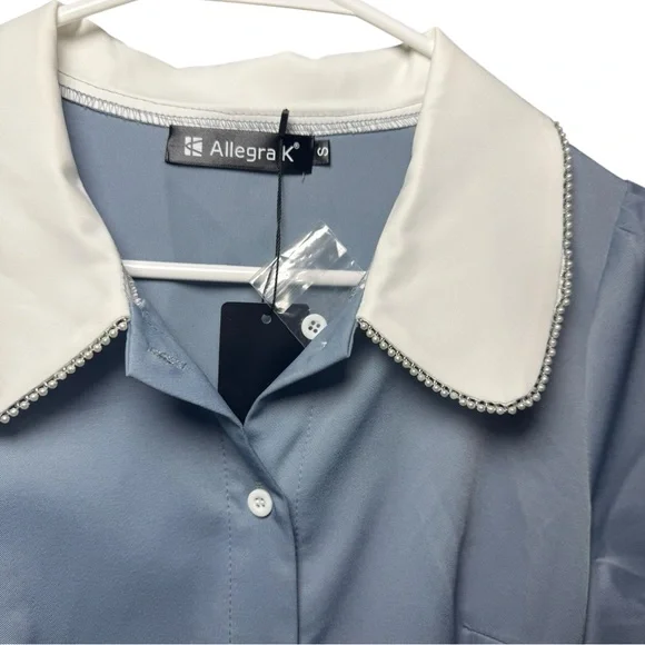 Allegra K Blue and White A-Line Dress with Peter Pan Collar - Picture 5 of 7